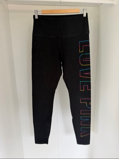 PINK Victoria's Secret black leggings with multicoloured lettering size M