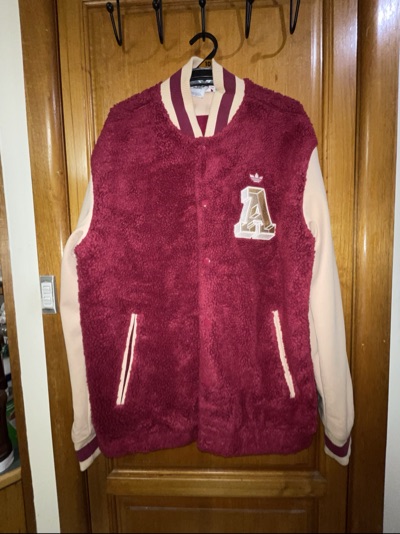 adidas burgundy varsity jacket size M