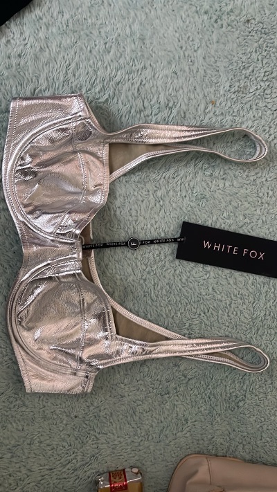 White Fox metallic silver bra