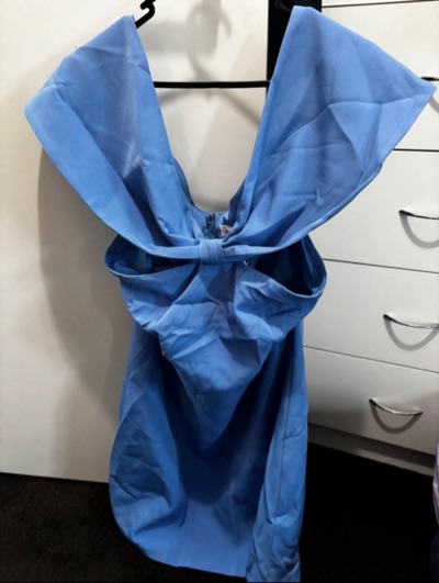 Billy J blue off-the-shoulder bow mini dress size 18