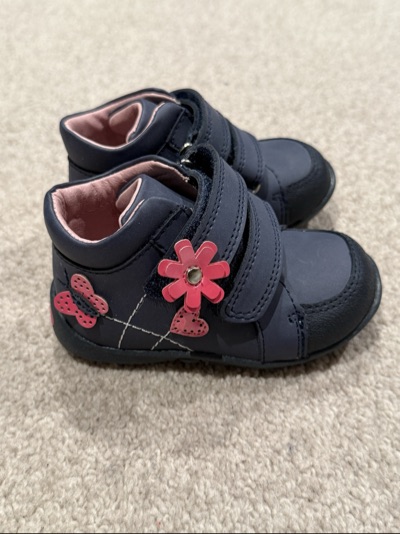 Clarks First Shoes Girls Navy Leather Ankle Boots UK4D