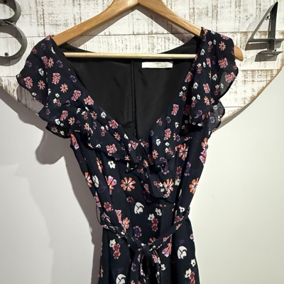 Talulah navy floral dress with ruffle sleeves and waist tie