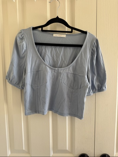 Supré Blue Puff Sleeve Crop Top – Size L