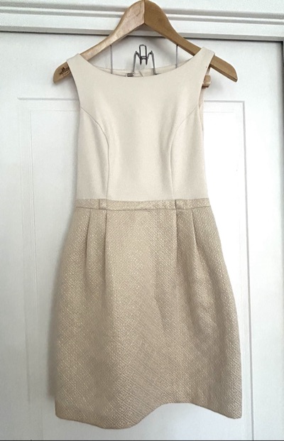 Forever New Size 8 Cream midi dress with subtle diamond pattern with gold fleck