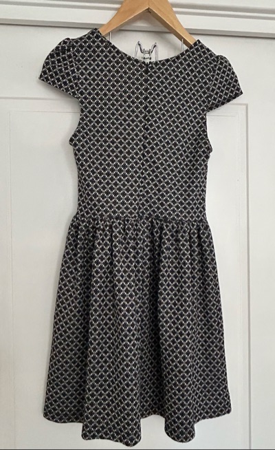 Black and white patterned fit-and-flare dress