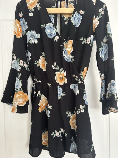 H&M Black floral mini jumpsuit/romper
