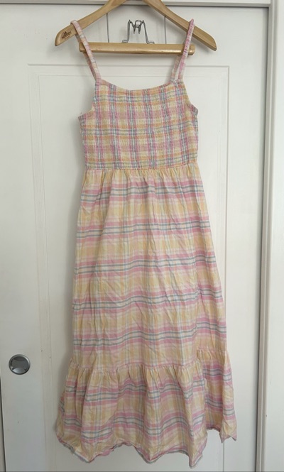 Cotton On Pink, yellow, and blue plaid maxi dress with ruffle hem Size M