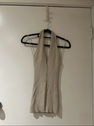 Beige halter neck top ribbed