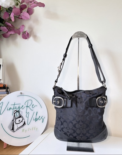 Authentic Coach Signature Canvas Monogram Leather Trim Shoulder|Crossbody Bag
