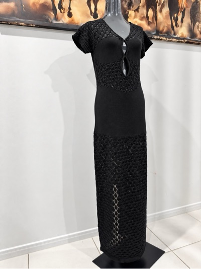 Slide Show Black Lace Accent Knit Maxi Dress Size 12 BNWT