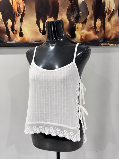 Harper & Me White Lace-Up Side Cami with Floral Trim; Size 8,10,12