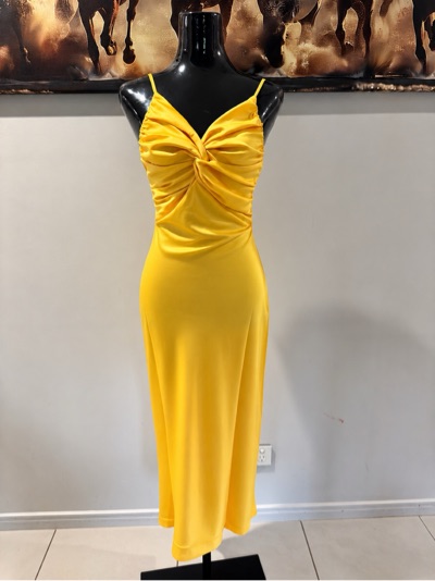 Slide Show Yellow Satin Feel Twist-Front Midi Dress BNWT Size 8