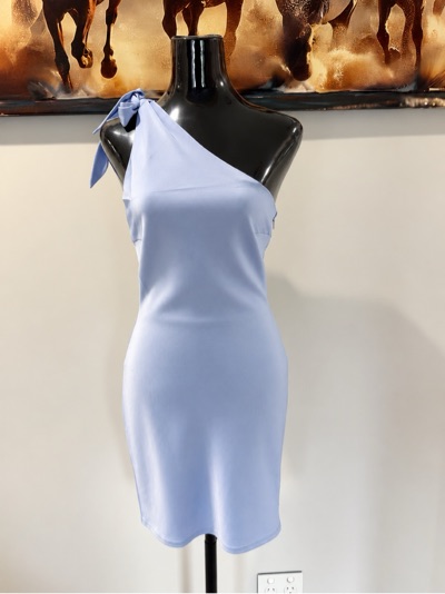Slide Show Size 6 Pale Blue One-Shoulder Bow Dress BNWT Size 6