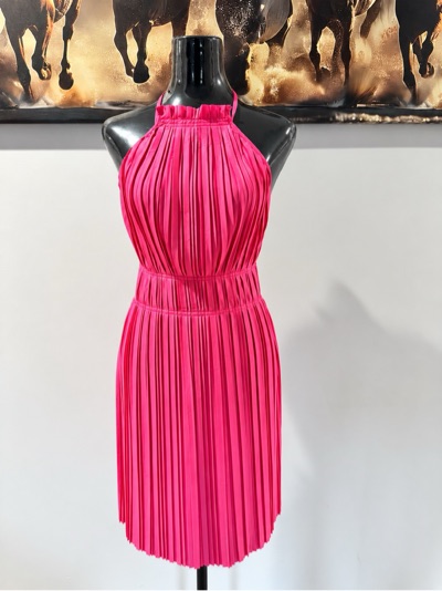 Slide Show Hot Pink Pleated Open-Back Halterneck Dress BNWT Size 10