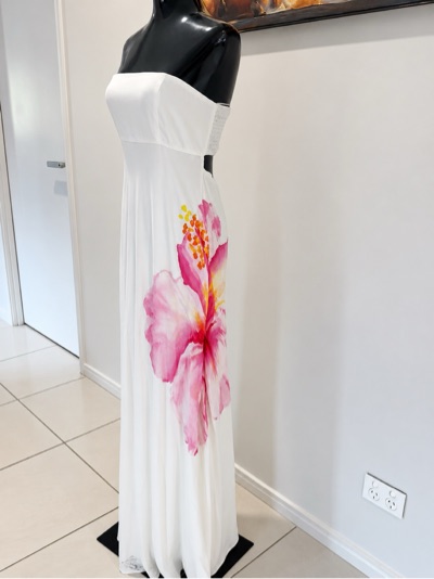 Mooloola Size 14 White & Pink Floral Strapless Open-back Maxi Dress