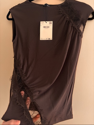 Mango brown sleeveless lace panel top size S