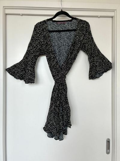 Mister Zimi Colette wrap dress with polka dots bell sleeves size 8