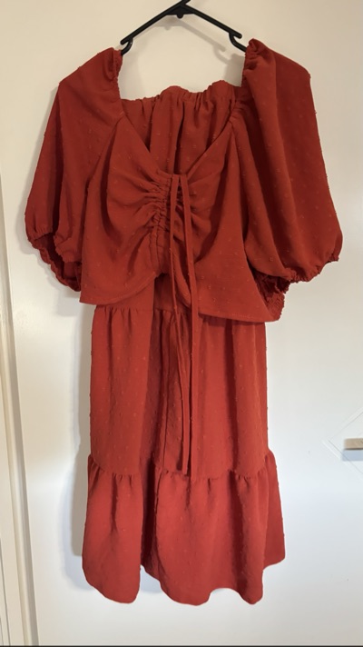 Shein red textured dress with ruched tie front size 3XL