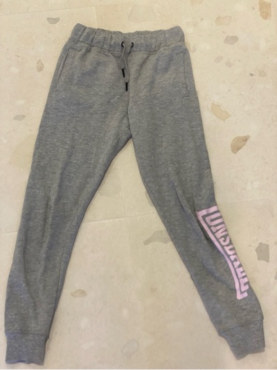 Lonsdale kids grey jogger pants with pink print size 10