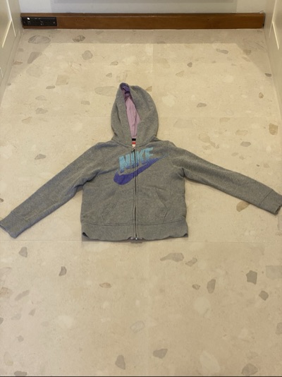 Nike grey zip-front hoodie with purple lining kids size 10