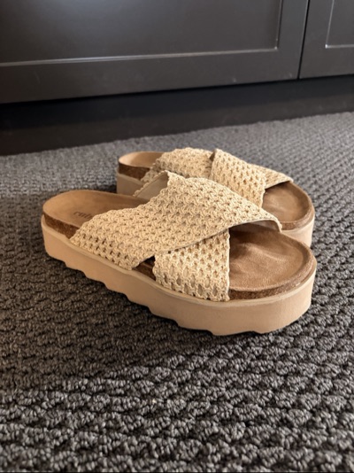 Rubi beige textured platform sandals