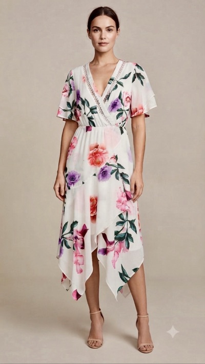 ‘New to You’ Size 8-10 Asymmetrical Floral Midi