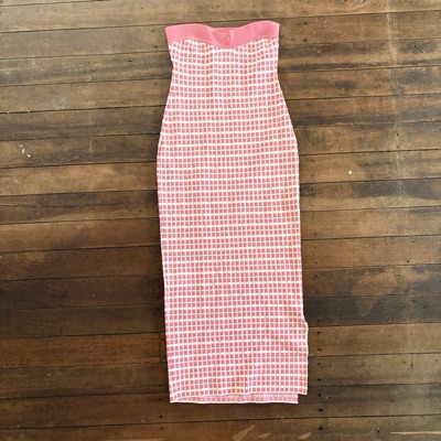 By Johnny Pink & White Check Strapless Knit Midi Dress size L