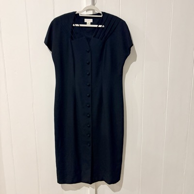 Vintage P&I Collection Black Midi Dress Cage Neckline Size 18