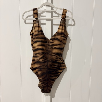 Size 16 Vintage Gottex Metallic Tiger Print One Piece Swimsuit