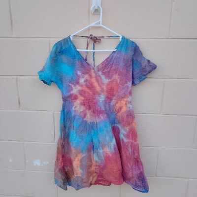 ☮️ Reworked upcycled boho hippie fairycore rainbow tiedye dress xs ☮️