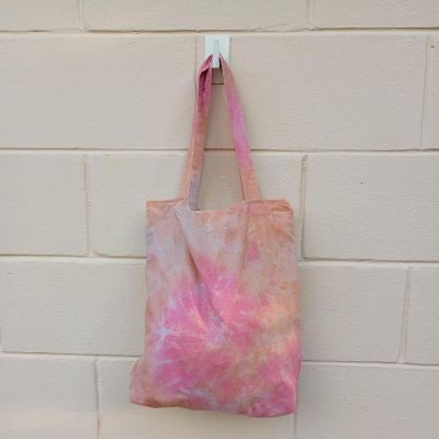 🩷🧡 Reworked upcycled boho hippie fairycore pink orange tiedye tote bag 🩷🧡