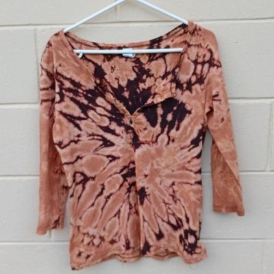 🤎🧡 Reworked upcycled vintage boho Hippie brown orange tiedye longsleeve blouse