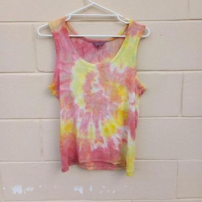 Reworked upcycled boho hippy fairycore Pink & yellow tie-dye tank top XL