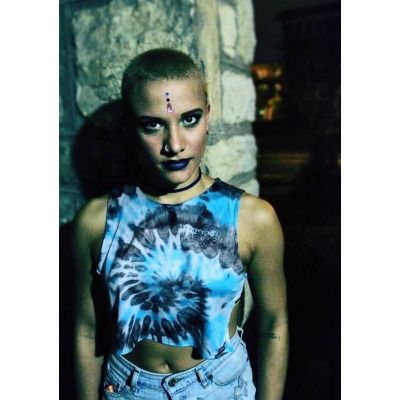 Reworked upcycled boho Hippie vintage blue black tiedye badboy crop tank S
