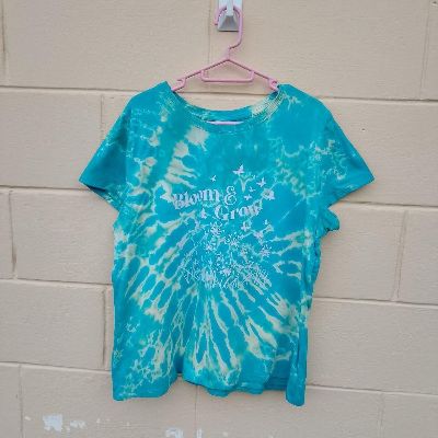 Reworked upcycled boho hippie fairycore bloom and grow teal tiedye tshirt s