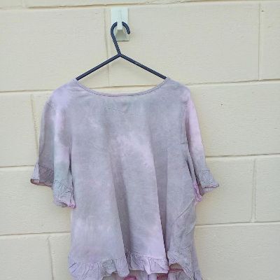 Reworked upcycled boho Hippie pastel pink green tie-dye blouse S
