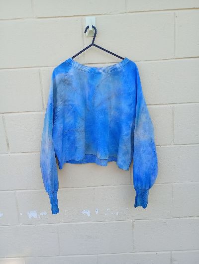 Reworked upcycled boho hippie purple grey Blue tiedye cropped sweatshirt S