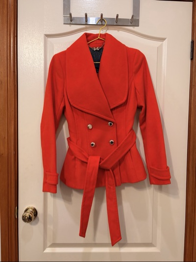 Forever New Red Peacoat Ribbed Shawl Collar Double Breasted Jacket