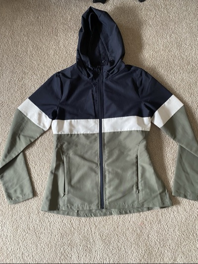 Green, white, black striped activewear jacket