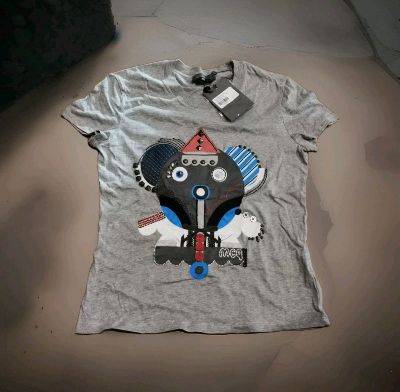 BNWT Alexander McQueen MCQ Women Grey Cotton T-shirt - Size M - Made in Romania