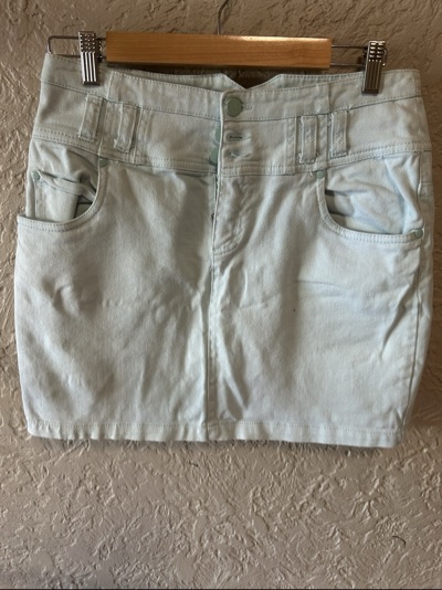 Women’s mint green denim mini skirt