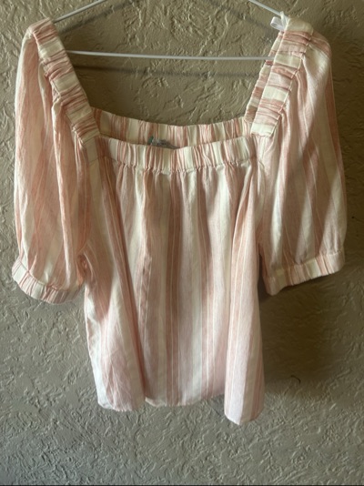 Target Woman pink and cream striped gathered blouse size 16