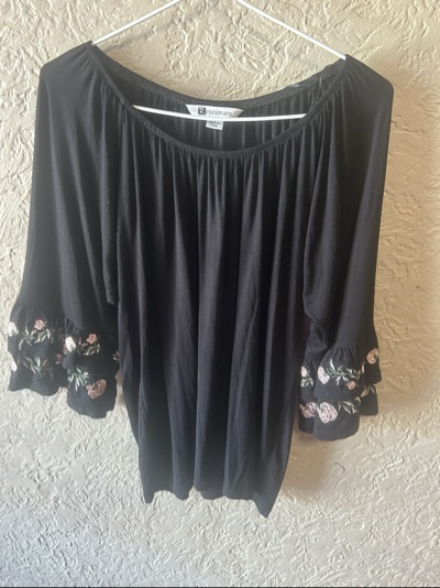 Rockmans black floral embroidered sleeve top