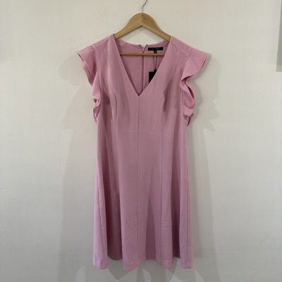 Portmans pink V-neck midi dress with ruffle sleeves size 14