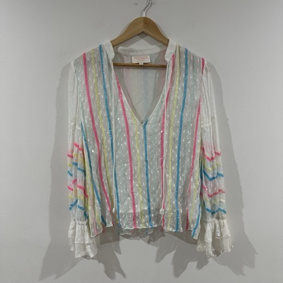 Rococo Sand striped sequin blouse size M