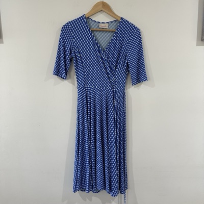 Maiocchi blue and white checked wrap midi dress size S